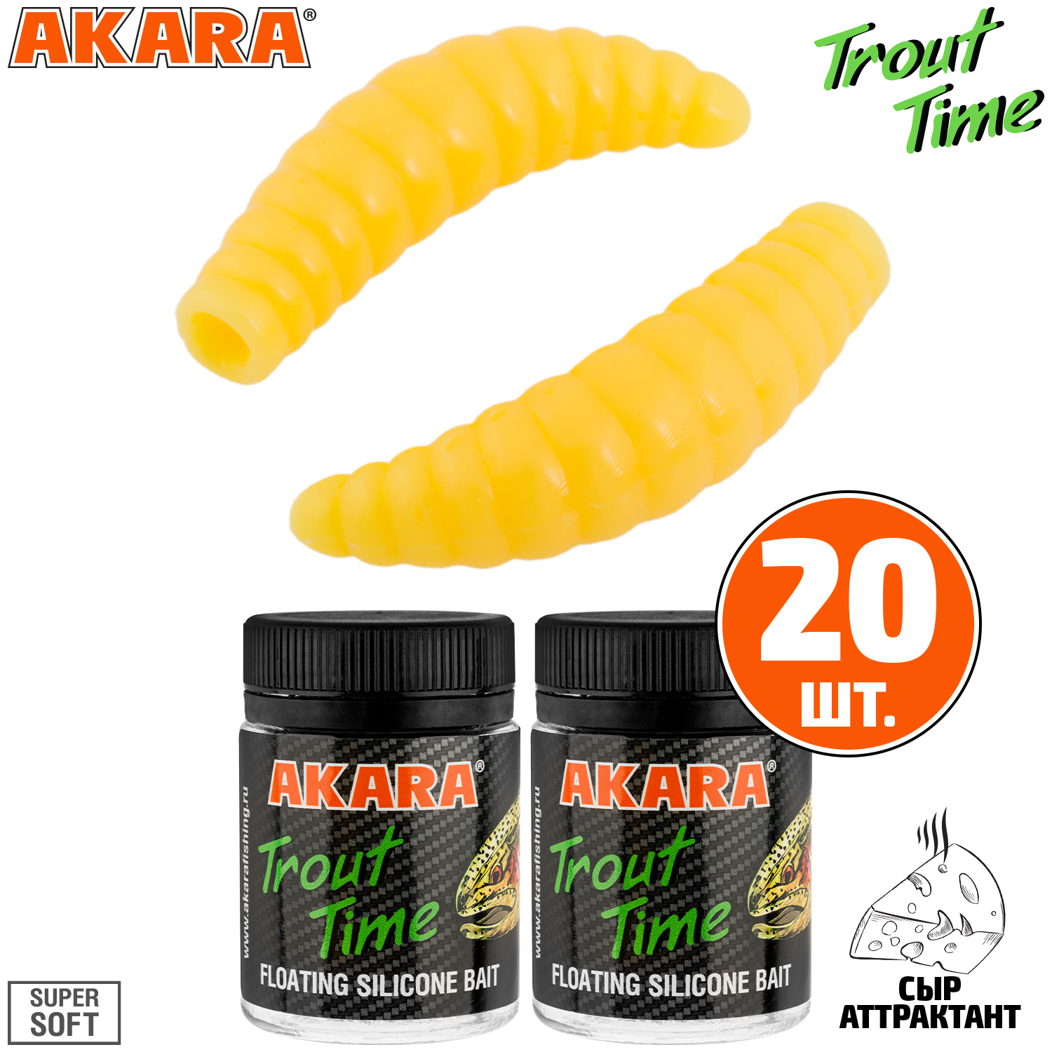 

Силиконовая приманка Akara Trout Time MAGGOT 1,6 446, Cheese (20 шт.), MAGGOT 1,6 Сыр