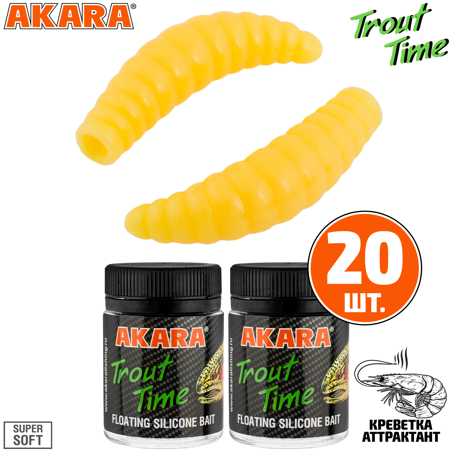 

Силиконовая приманка Akara Trout Time MAGGOT 1,6 446, Shrimp (20 шт.), MAGGOT 1,6 Креветка