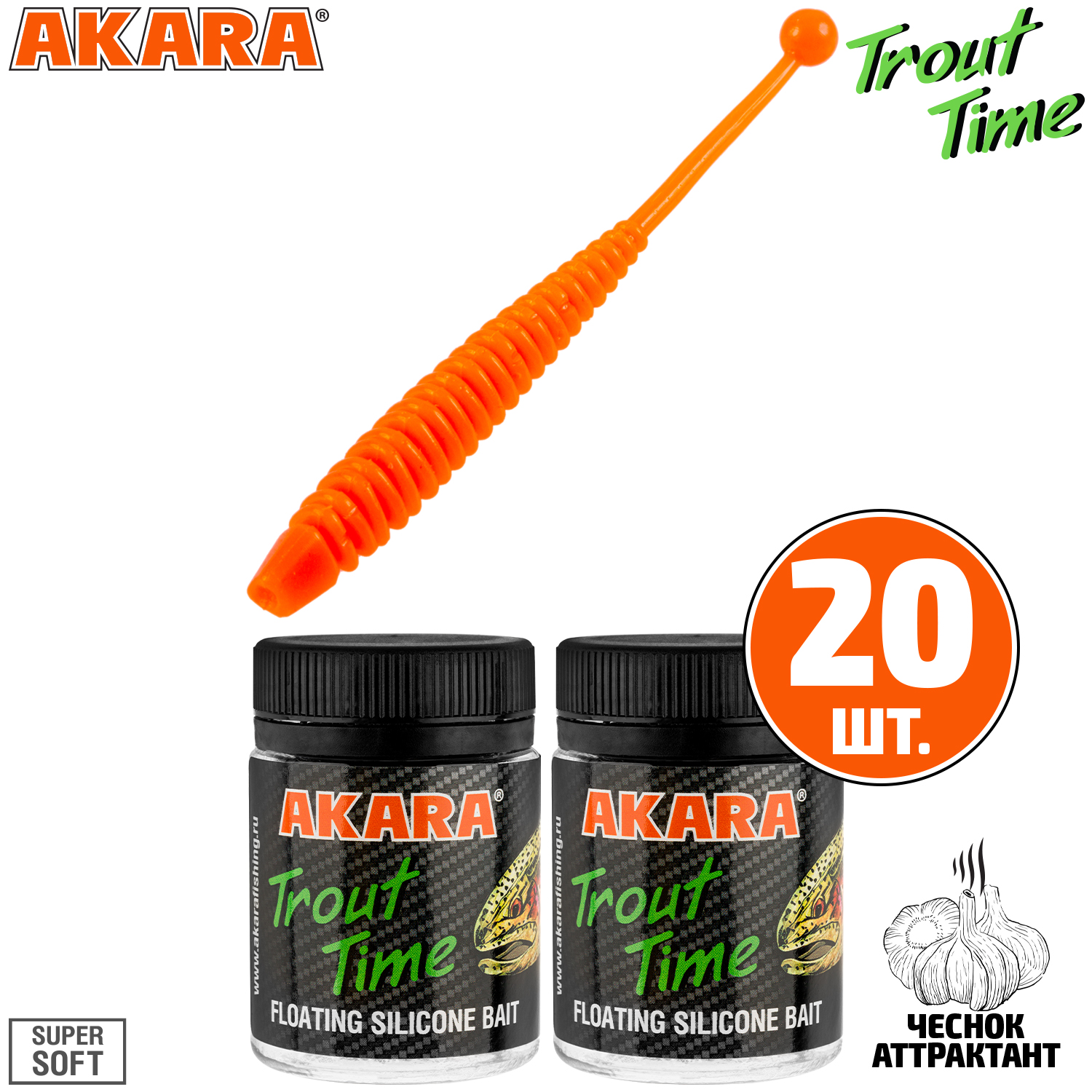 

Силиконовая приманка Akara Trout Time KNOUT 2,5 100, Garlic (20 шт.), KNOUT 2,5 Чеснок