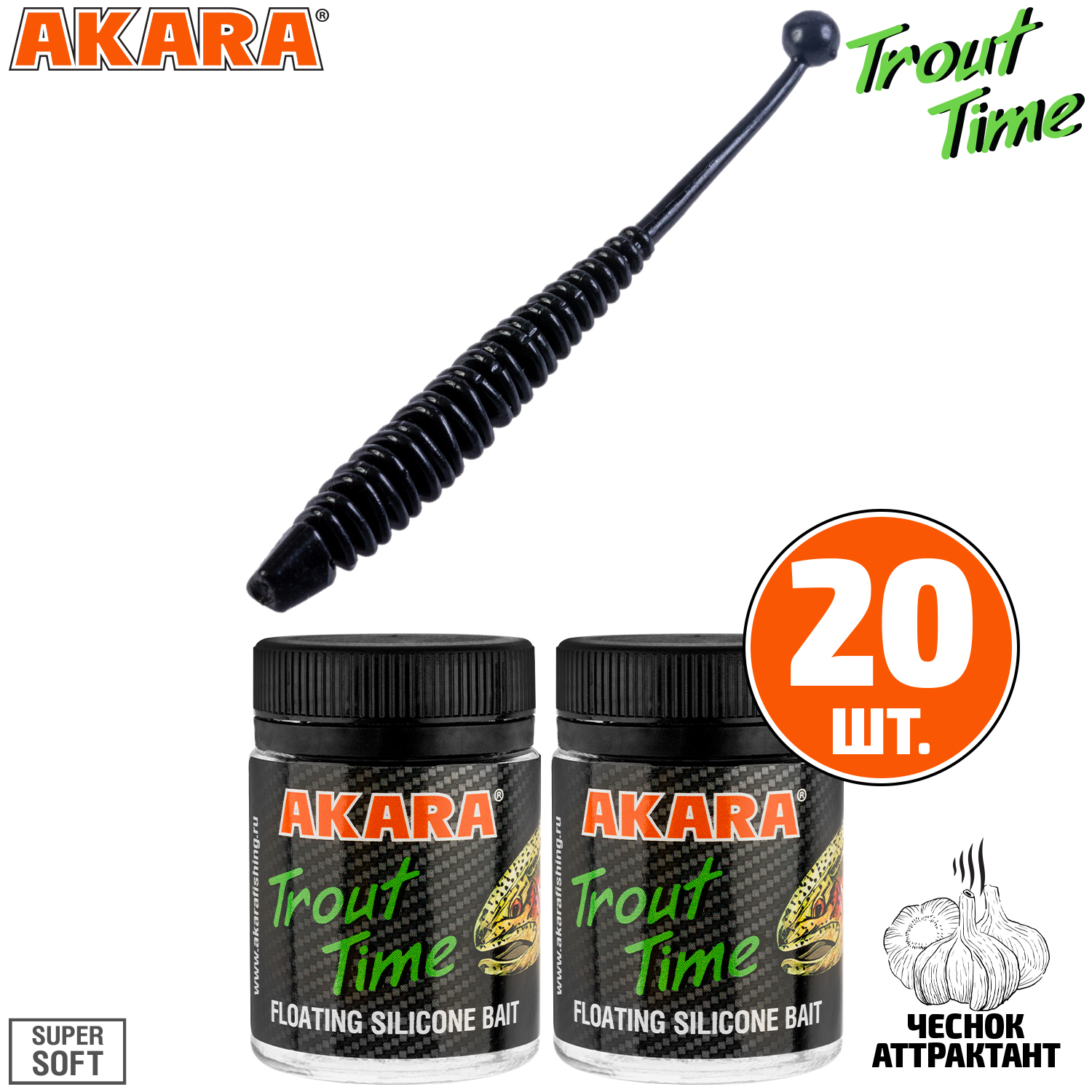 

Силиконовая приманка Akara Trout Time KNOUT 2,5 422, Garlic (20 шт.), KNOUT 2,5 Чеснок