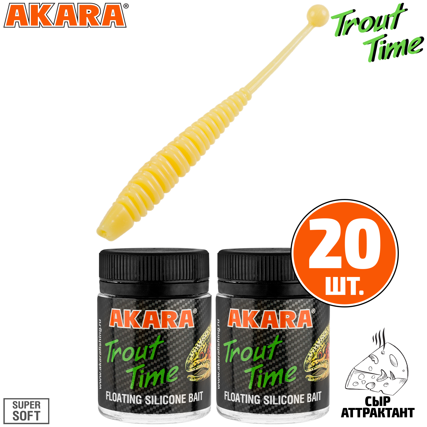 

Силиконовая приманка Akara Trout Time KNOUT 2,5 446, Cheese (20 шт.), KNOUT 2,5 Сыр