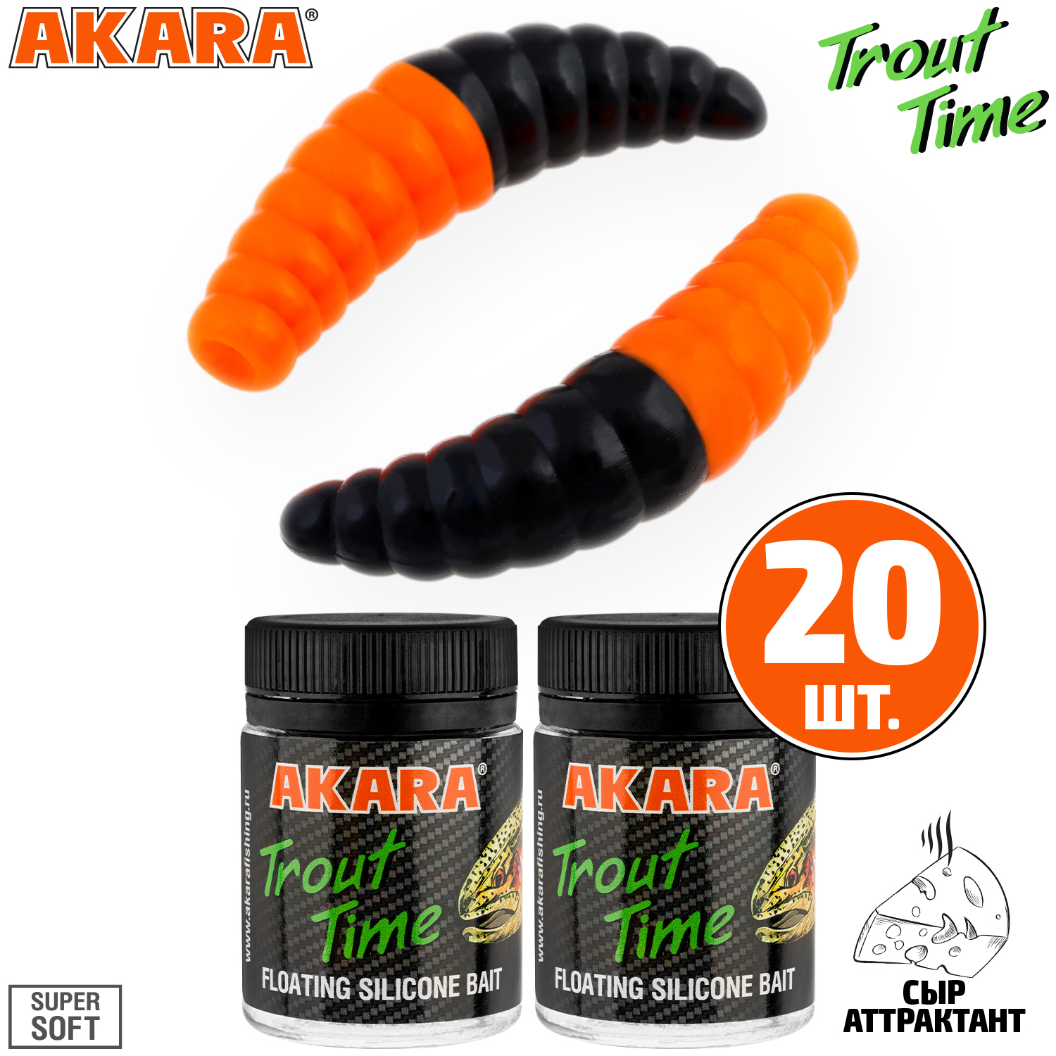 

Силиконовая приманка Akara Trout Time MAGGOT 1,6 99T, Cheese (20 шт.), MAGGOT 1,6 Сыр