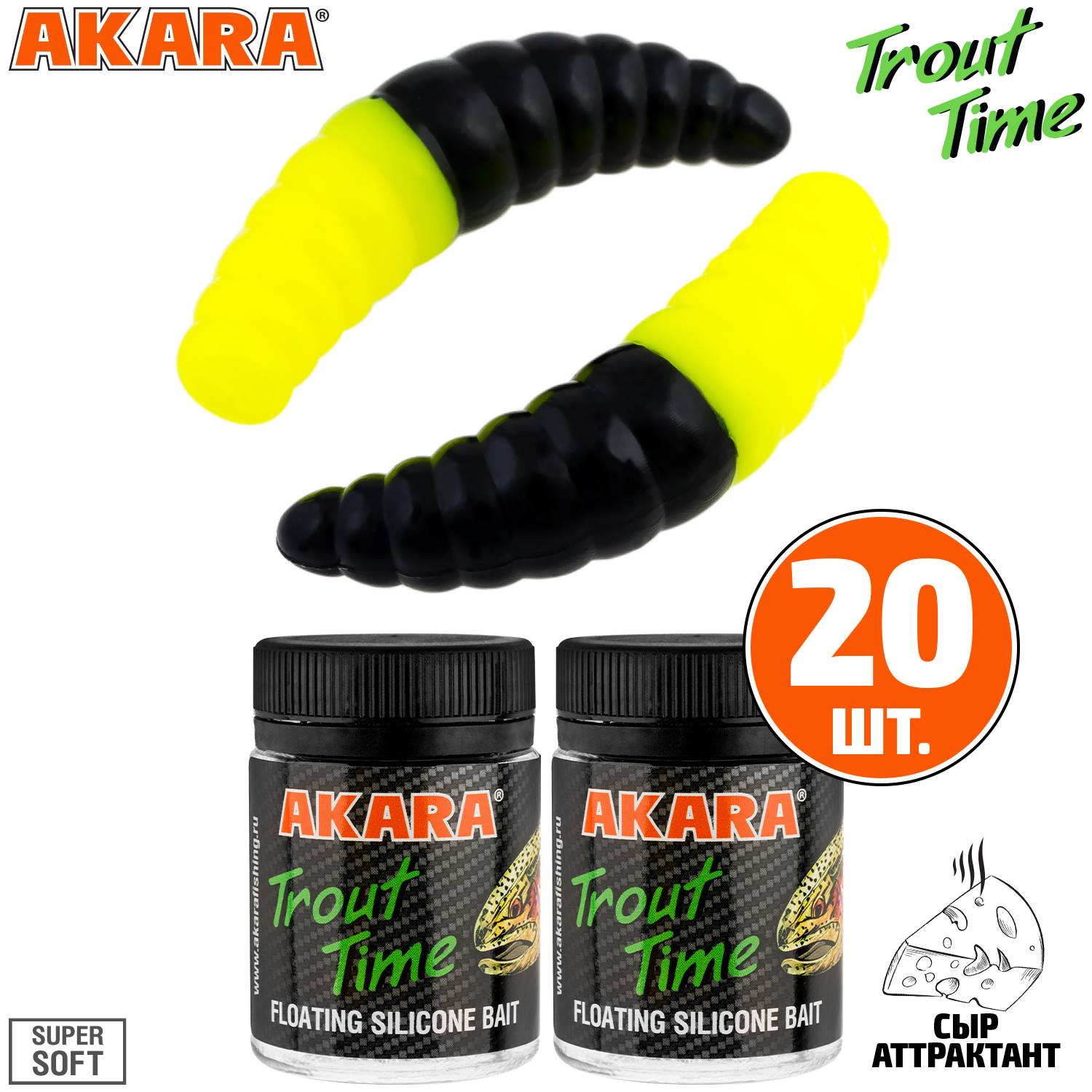 

Силиконовая приманка Akara Trout Time MAGGOT 1,6 419, Cheese (20 шт.), MAGGOT 1,6 Сыр