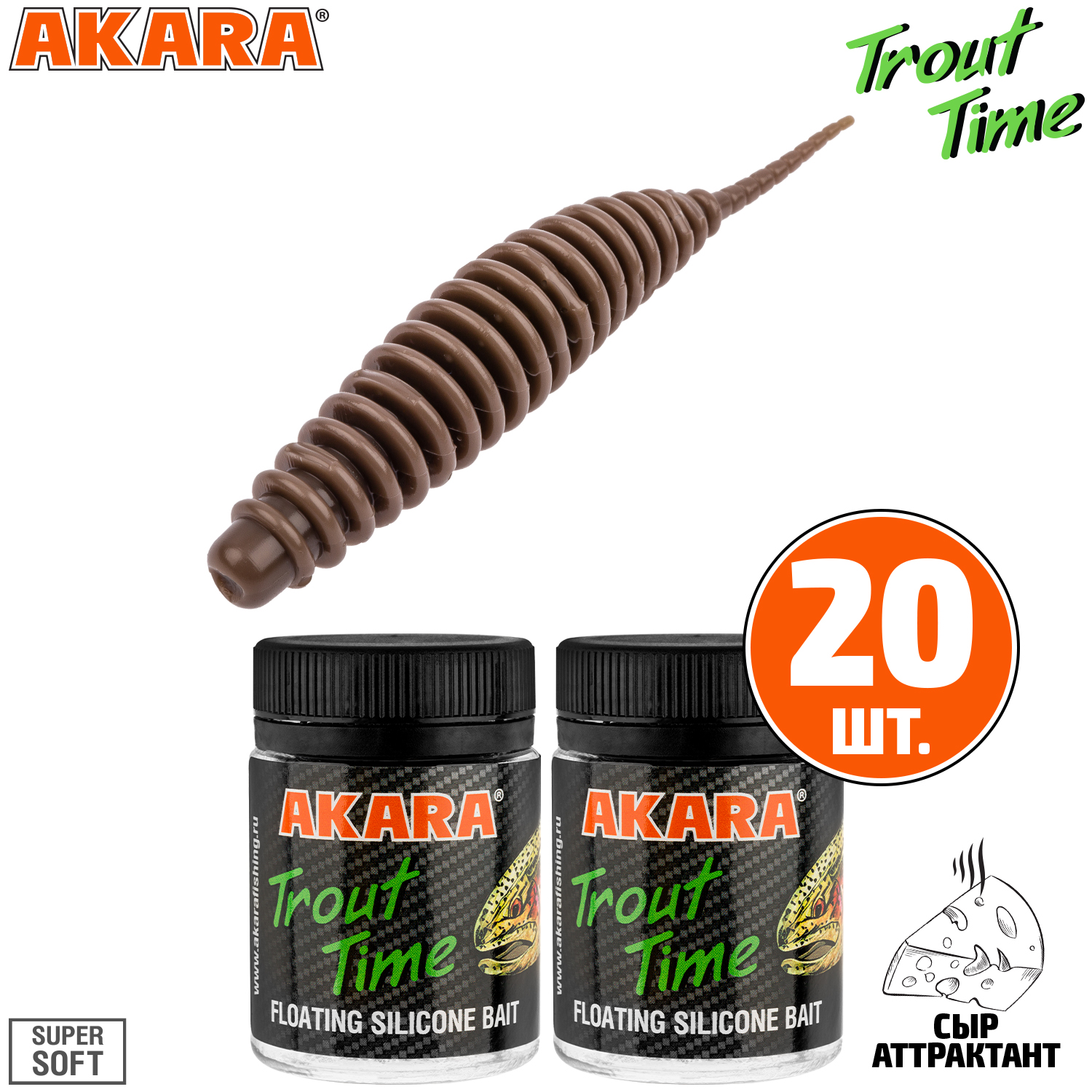 

Силиконовая приманка Akara Trout Time REX 2,5 Cheese 458 (20 шт.), REX 2,5 Сыр