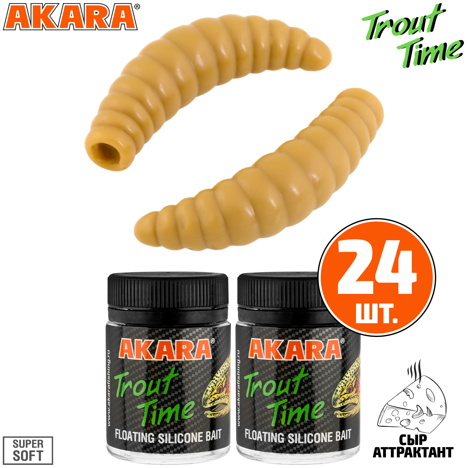 

Силиконовая приманка Akara Trout Time MAGGOT 1,3 Cheese 445 (24 шт.), MAGGOT 1,3 Сыр