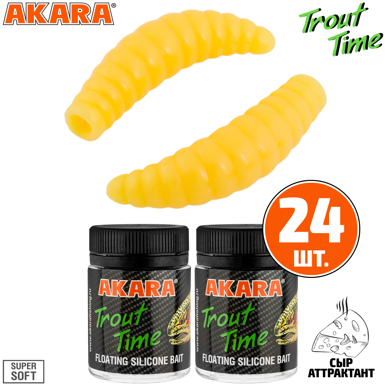 

Силиконовая приманка Akara Trout Time MAGGOT 1,3 Cheese 446 (24 шт.), MAGGOT 1,3 Сыр