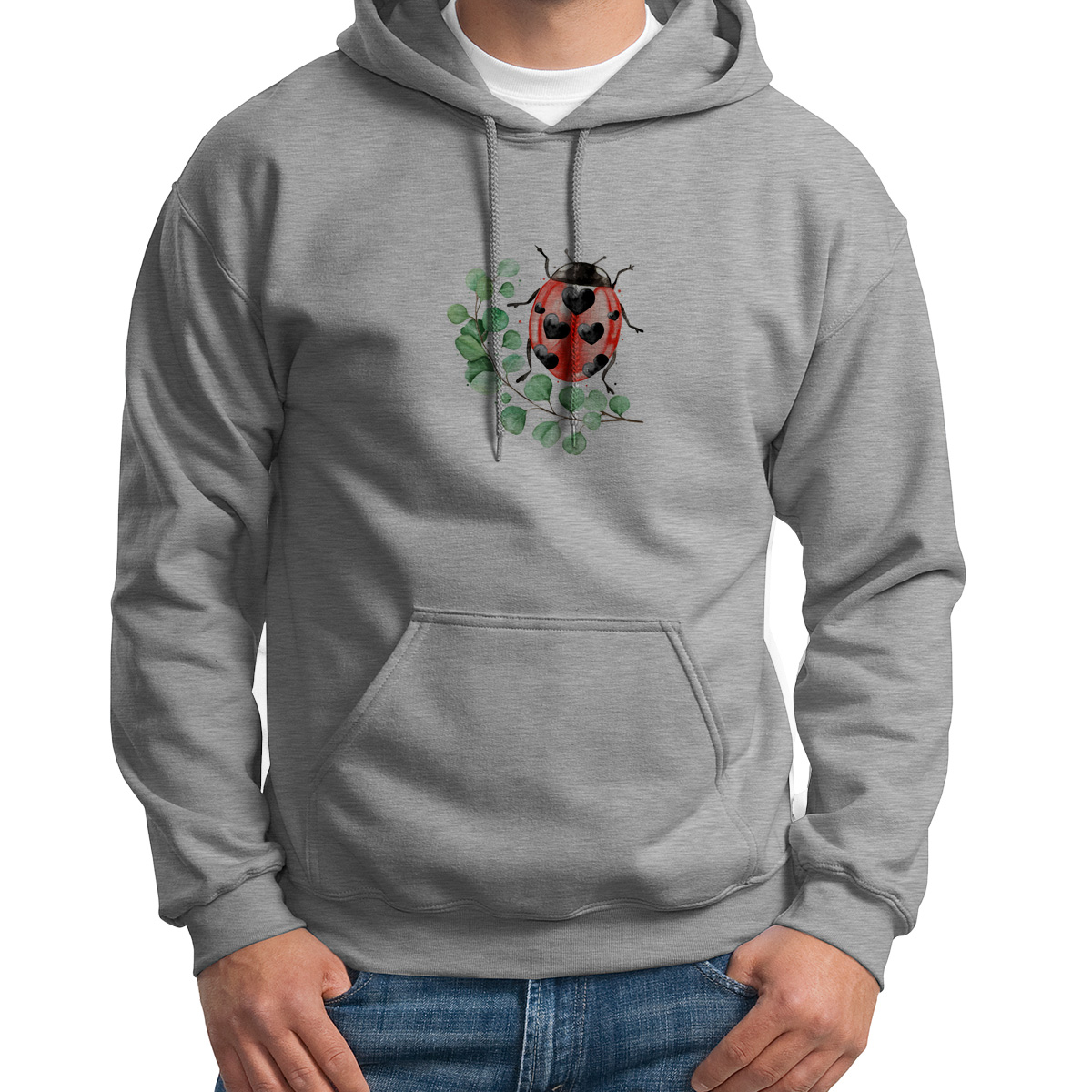 

Худи унисекс CoolPodarok Божья коровка серое 54 RU, 4S041199