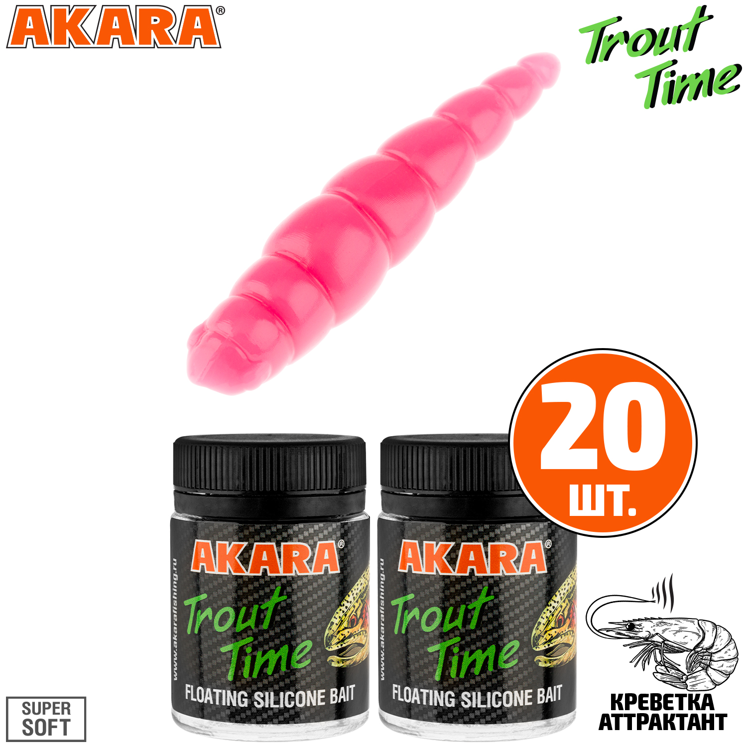 

Силиконовая приманка Akara Trout Time DOLLY 1.8 Shrimp 420 (20 шт.), DOLLY 1.8 Креветка