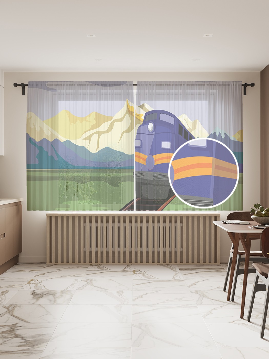 

Фототюль JoyArty "Поезд среди гор", 145x180 см (2 полотна со шторной лентой + 50 крючков), Поезд среди гор