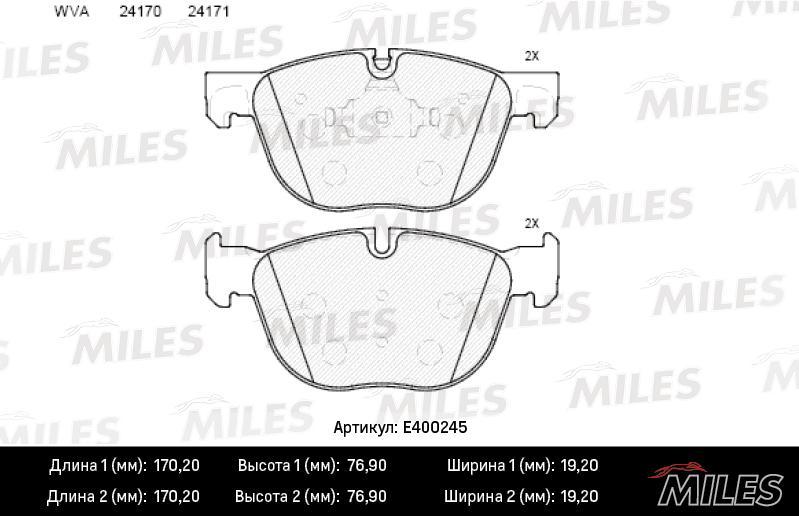 

Колодки Тормозные Bmw X5 E70 07-/X6 E71 08- Передние Miles арт. E400245