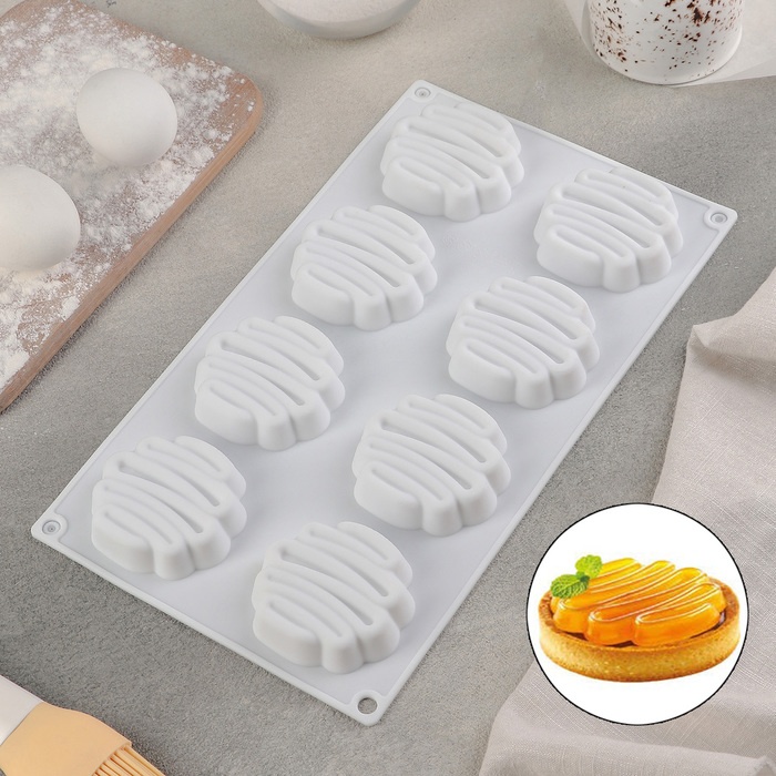 

Форма для выпечки Доляна Куше, 30х17х1,7 см, 8 ячеек, 6х1,5 см, силикон, белый