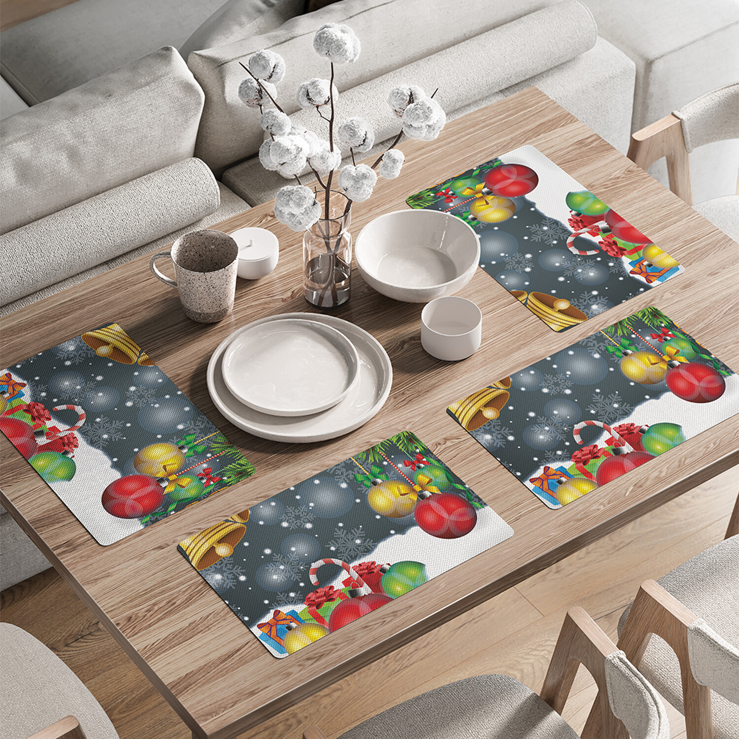 

Комплект тканевых салфеток JoyArty Шары в снегу для сервировки стола 46x30 см, 4шт, Красный, Шары в снегу