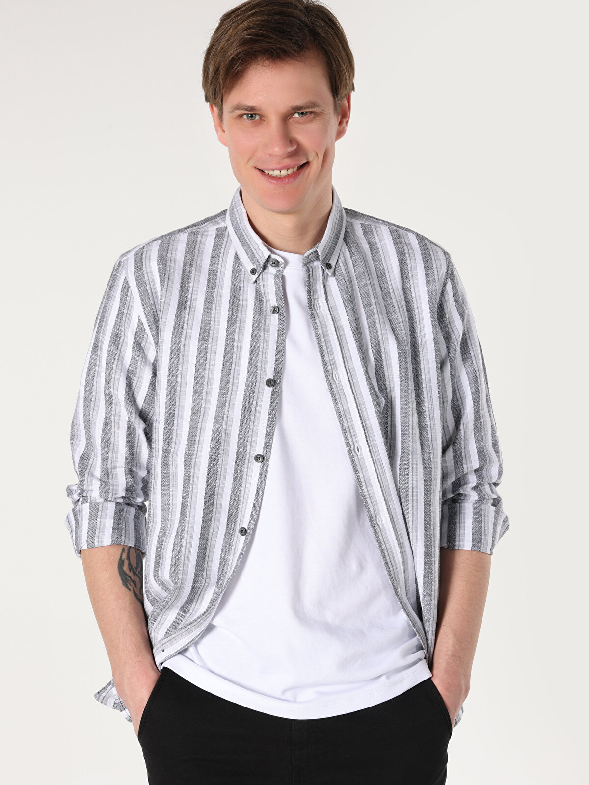 

Рубашка мужская Colin's CL1063194_Q1.V1 серая 2XL, Серый, CL1063194_Q1.V1