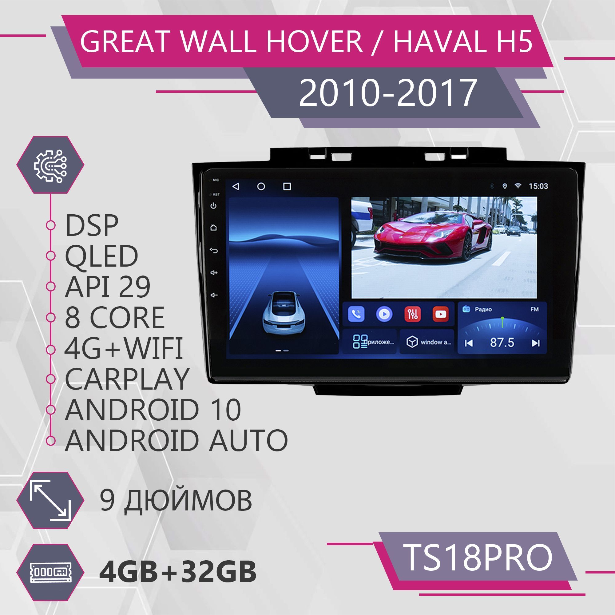 Магнитола Точка Звука TS18Pro для GREAT WALL Hover H5 Haval H5 Грейт Волл 432GB 2din 1999900₽