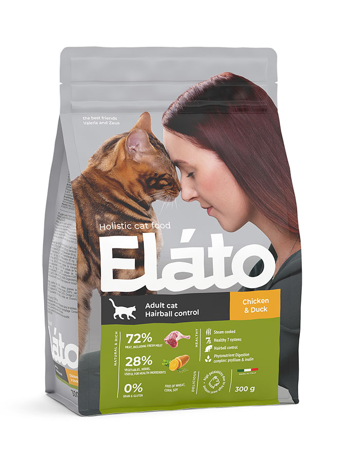 фото Сухой корм для кошек elato holistic сat hairball control, курица, утка, 1шт, 0.3кг