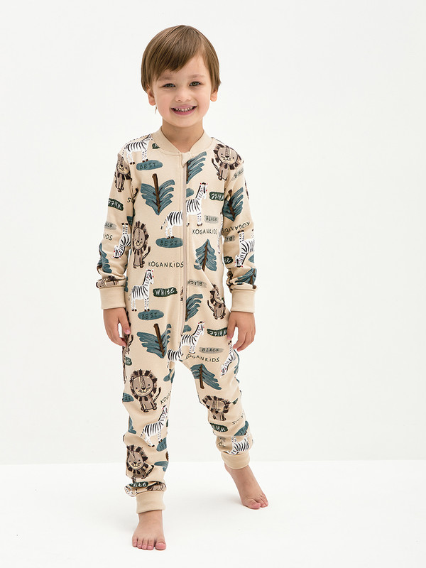 Пижама детская KOGANKIDS 552-825-05, бежевый набивка Сафари, 80 merimeri салфетки с принтом сафари зебра 20 шт