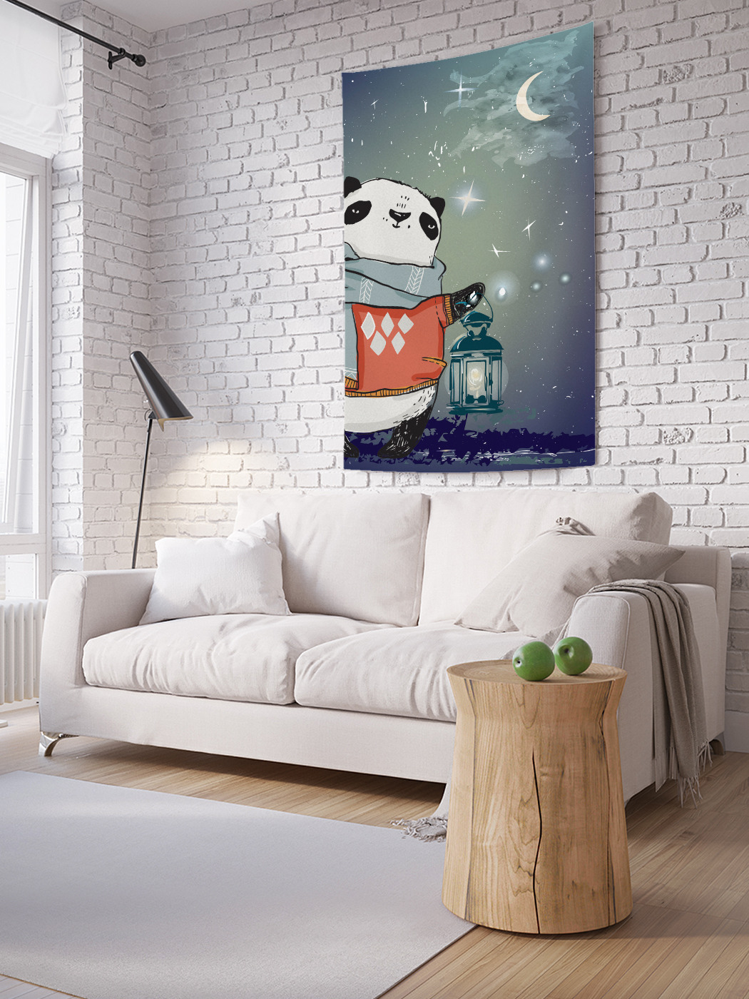 фото Вертикальное фотопанно на стену joyarty "панда с фонарем под звездным небом", 100x150 см