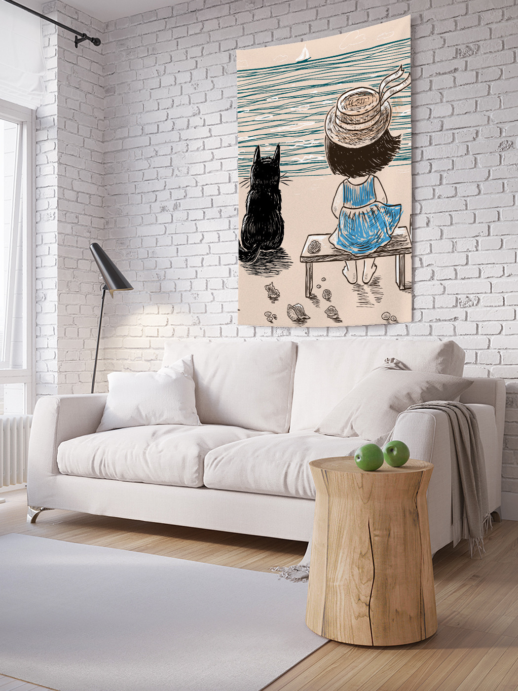 

Вертикальное фотопанно на стену JoyArty Девочка с котом на берегу реки 100x150 см, Девочка с котом на берегу реки