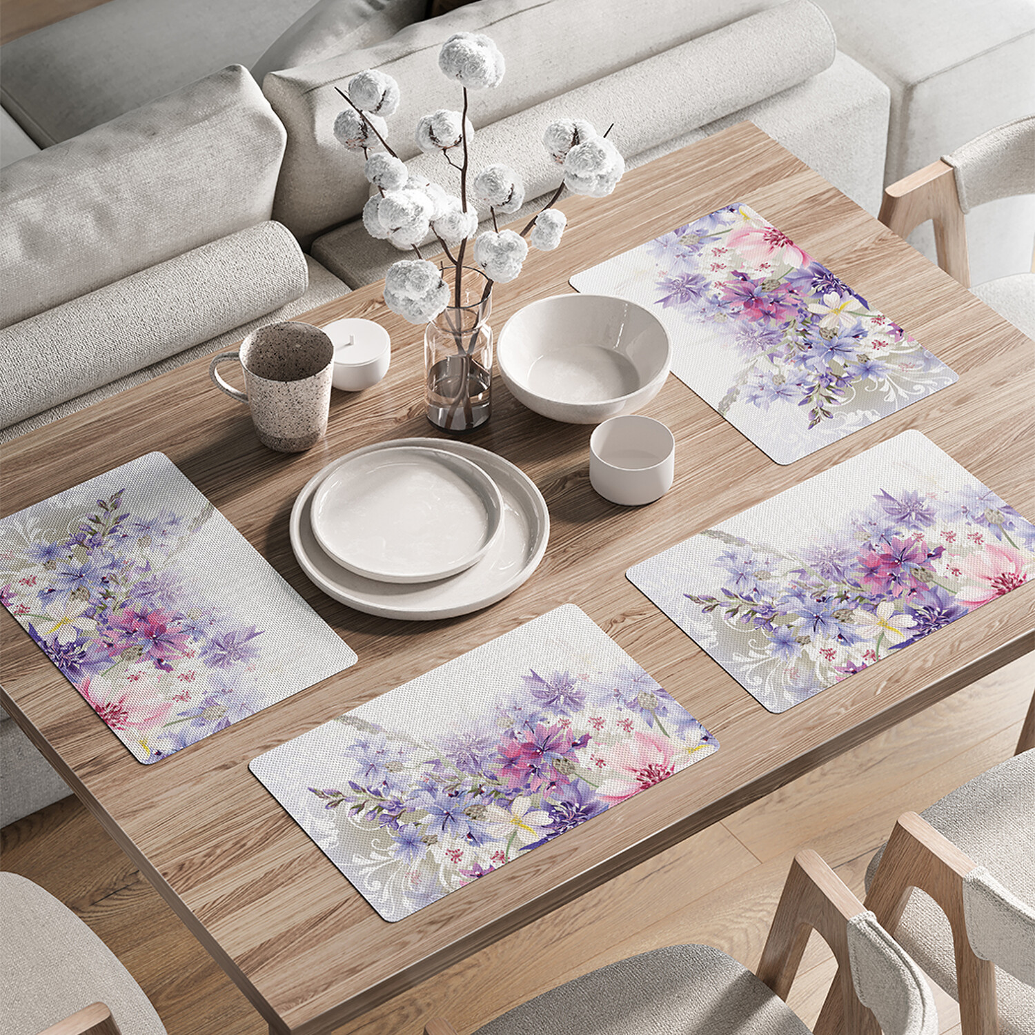 

Комплект тканевых салфеток JoyArty "В цветочный мир" для сервировки стола 46x30 см 4шт, Фиолетовый, В цветочный мир