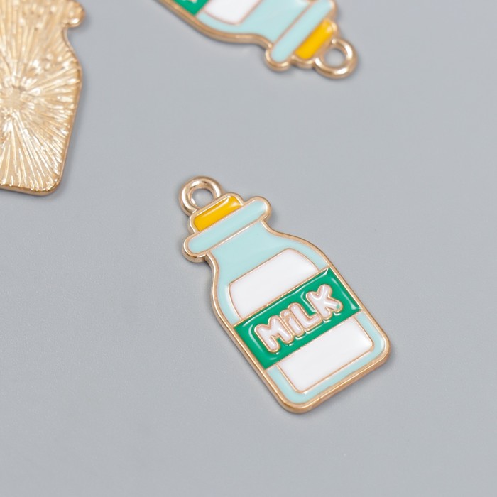 

Декор для творчества металл, эмаль "Бутылка молока" 2,7х1,3 см, Разноцветный;серебристый