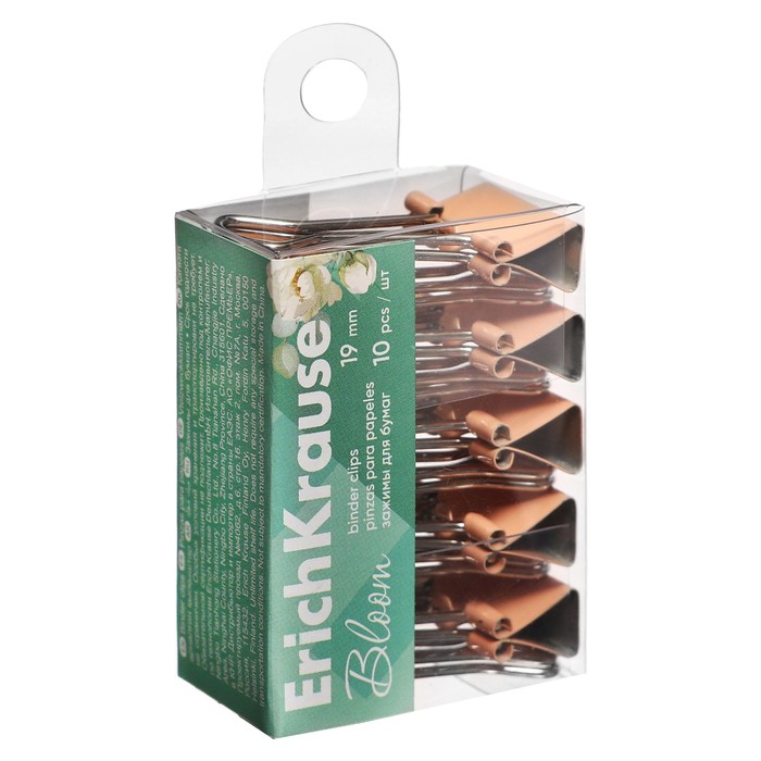 

Набор зажимов для бумаг ErichKrause Pastel Bloom, 19 мм, 10 шт, персиковые