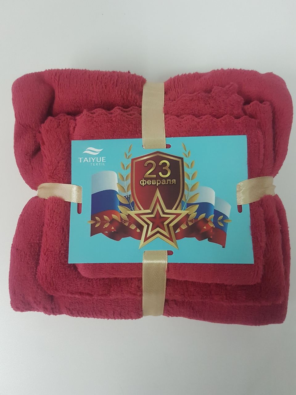 Набор полотенец 3 в 1 TAIYUE textil 23 февраля красный 25x50, 30x70, 70x140