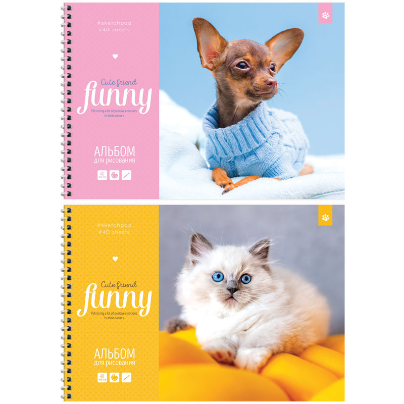 

Альбом для рисования 40л., А4, на гребне ArtSpace "Питомцы. Funny pets", эконом, (4шт.)