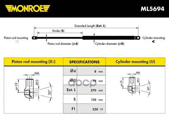 фото Monroe ml5694 газовая пружина, крышка багажник