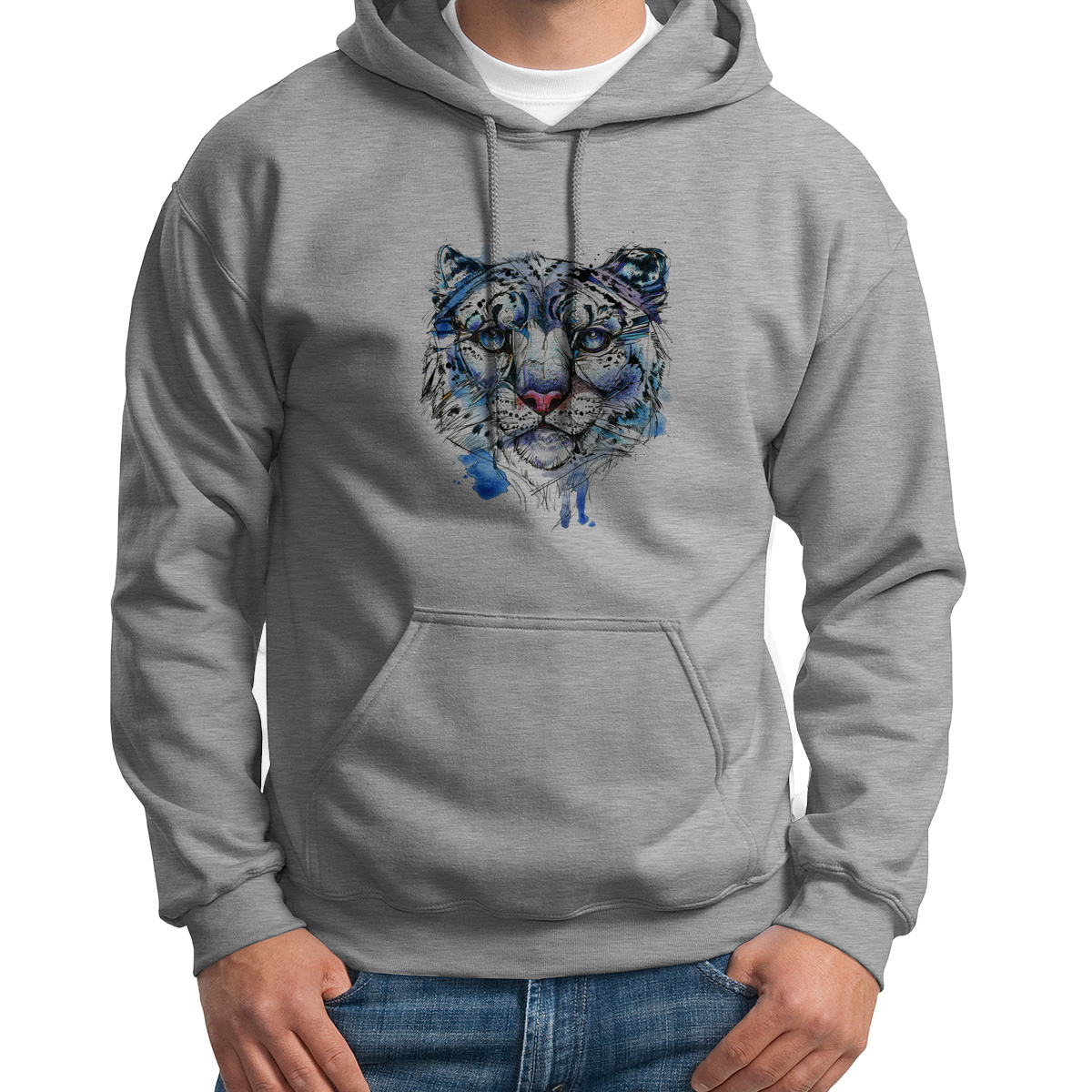 

Худи унисекс CoolPodarok Тигр рисунок карандашем арт серое 42 RU, Серый, 2S015693