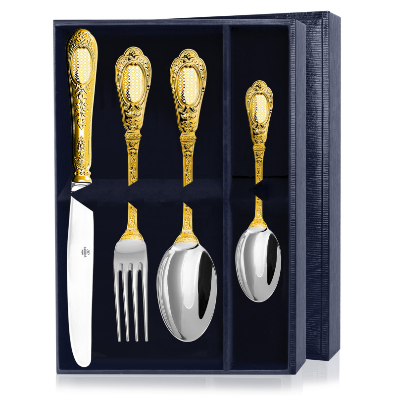 

Набор столовый "Эгоист-Фамильный" ч/п с гравировкой (4пр)+футляр, Серебристый