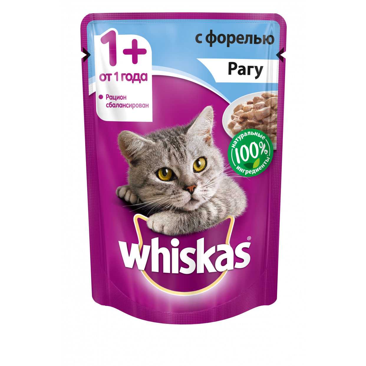 фото Влажный корм для кошек whiskas рагу с форелью, 85г