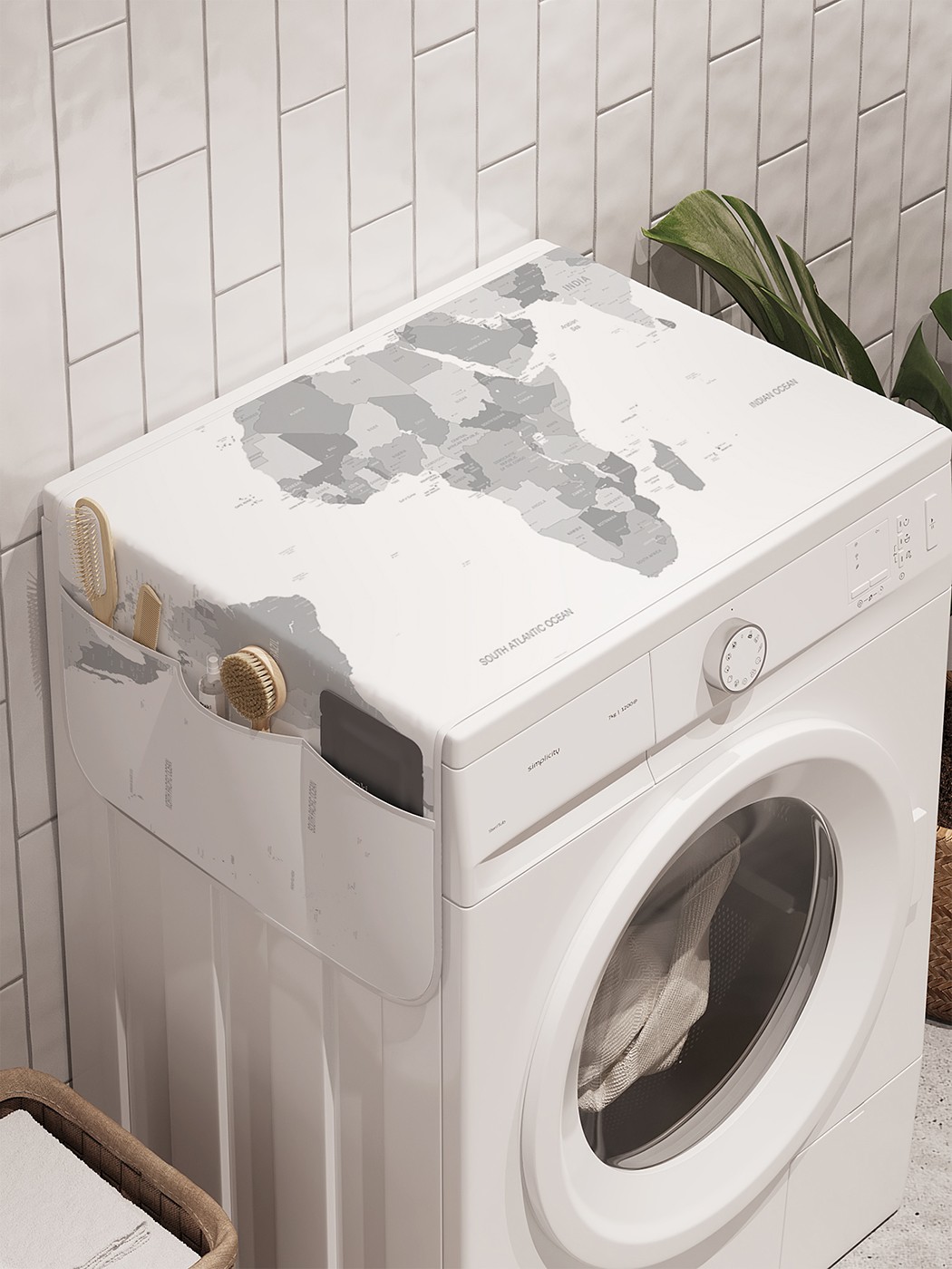 фото Органайзер "монотонная карта" на стиральную машину, 45x120 см ambesonne