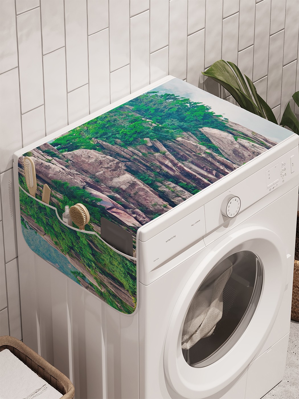фото Органайзер "заросшие горы" на стиральную машину, 45x120 см ambesonne