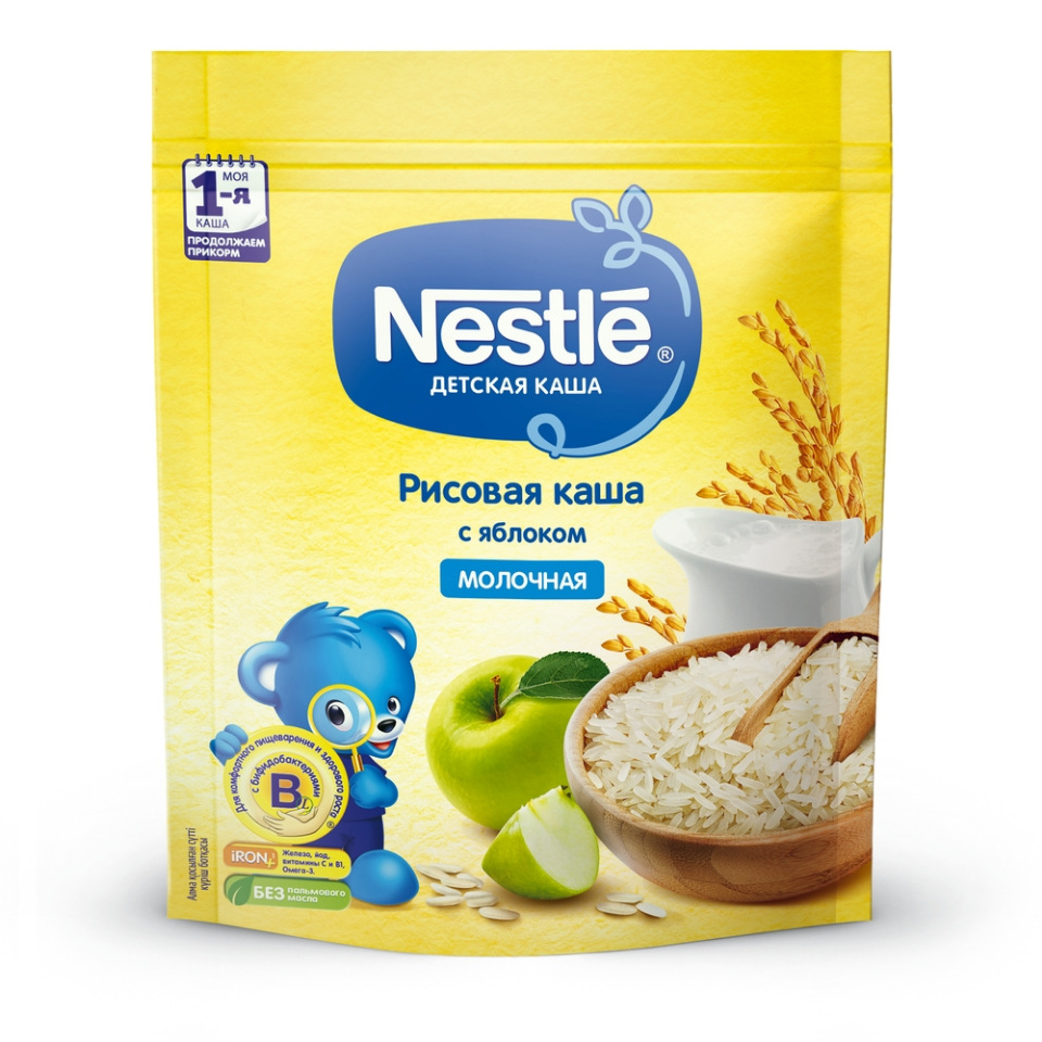 

Каша молочная Nestle Рисовая с яблоком с 4 мес. 220 г, Рисовая с яблоком