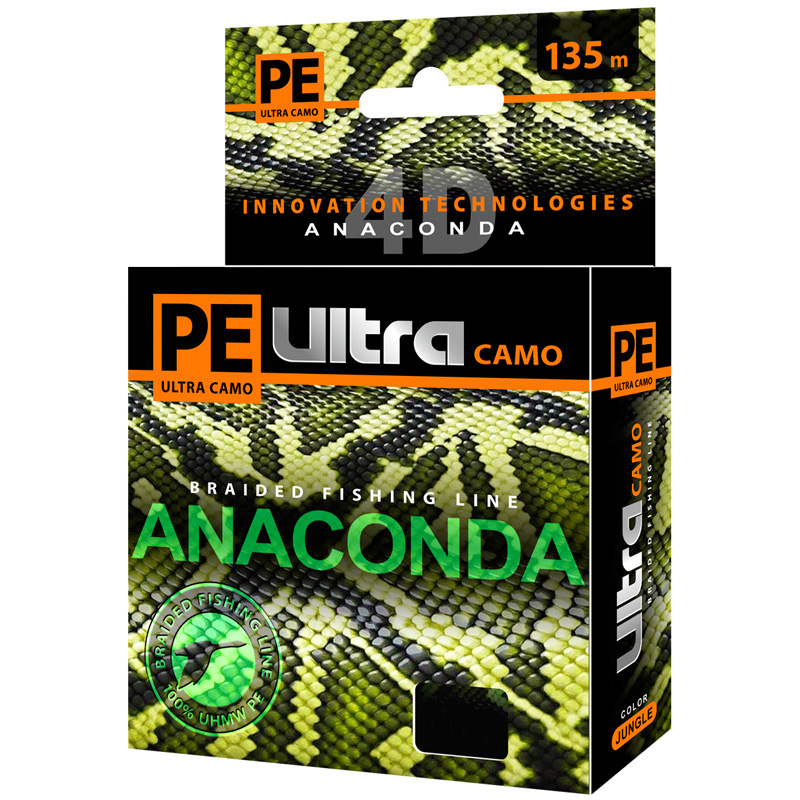 Леска плетеная Aqua PE Ultra Anaconda Camo 0,14 мм, 135 м, 8,9 кг, jungle