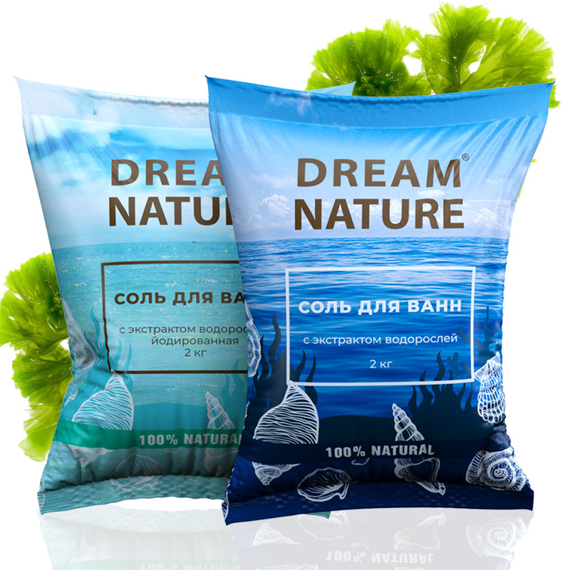 Соль для ванн Dream Nature С экстрактами водорослей 2 кг dream nature соль для ванн дары моря с экстрактами водорослей йодированная 2000