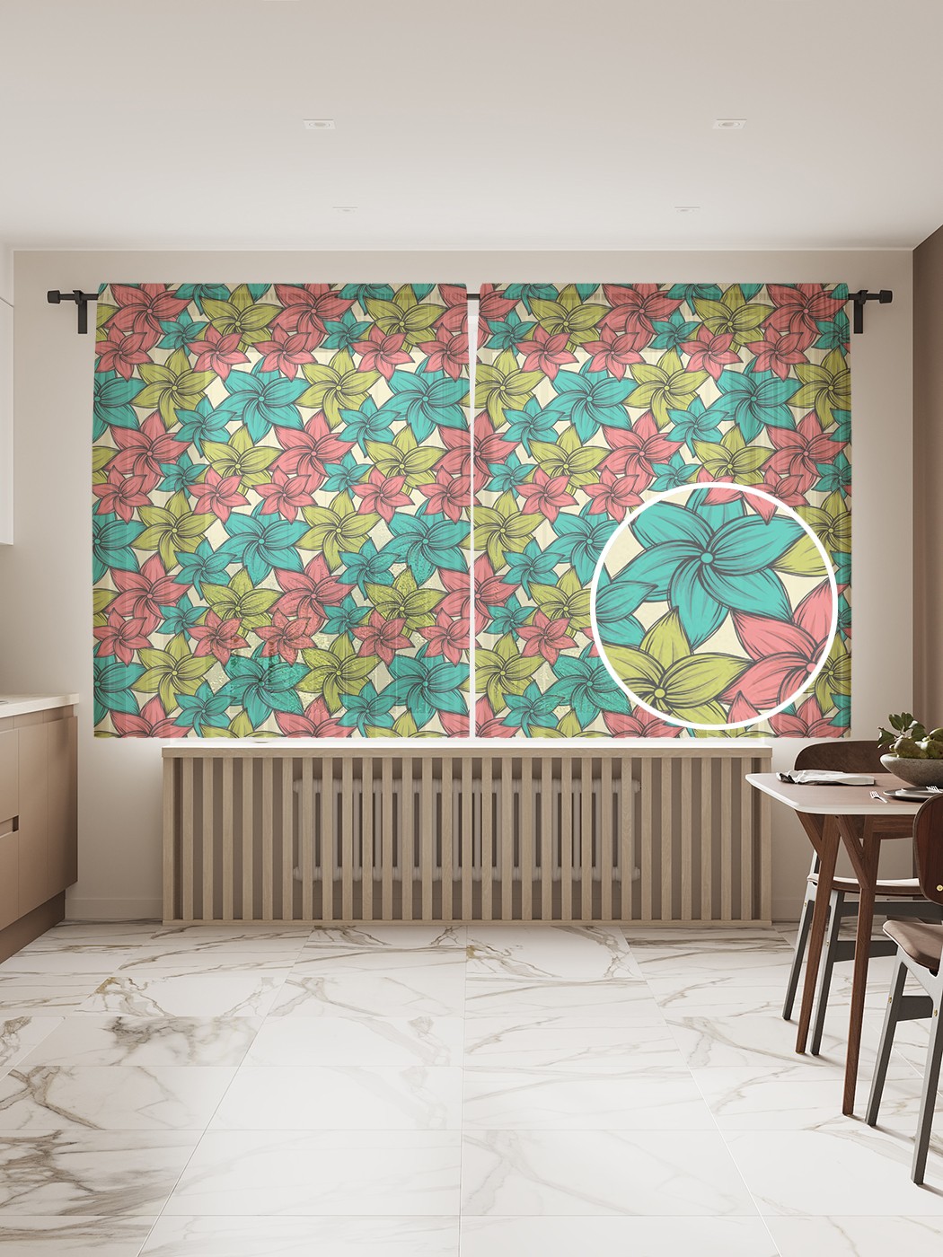 

Фототюль JoyArty "Цветочные ветряки" 145x180см (2 полотна со шторной лентой + 50 крючков), Цветочные ветряки