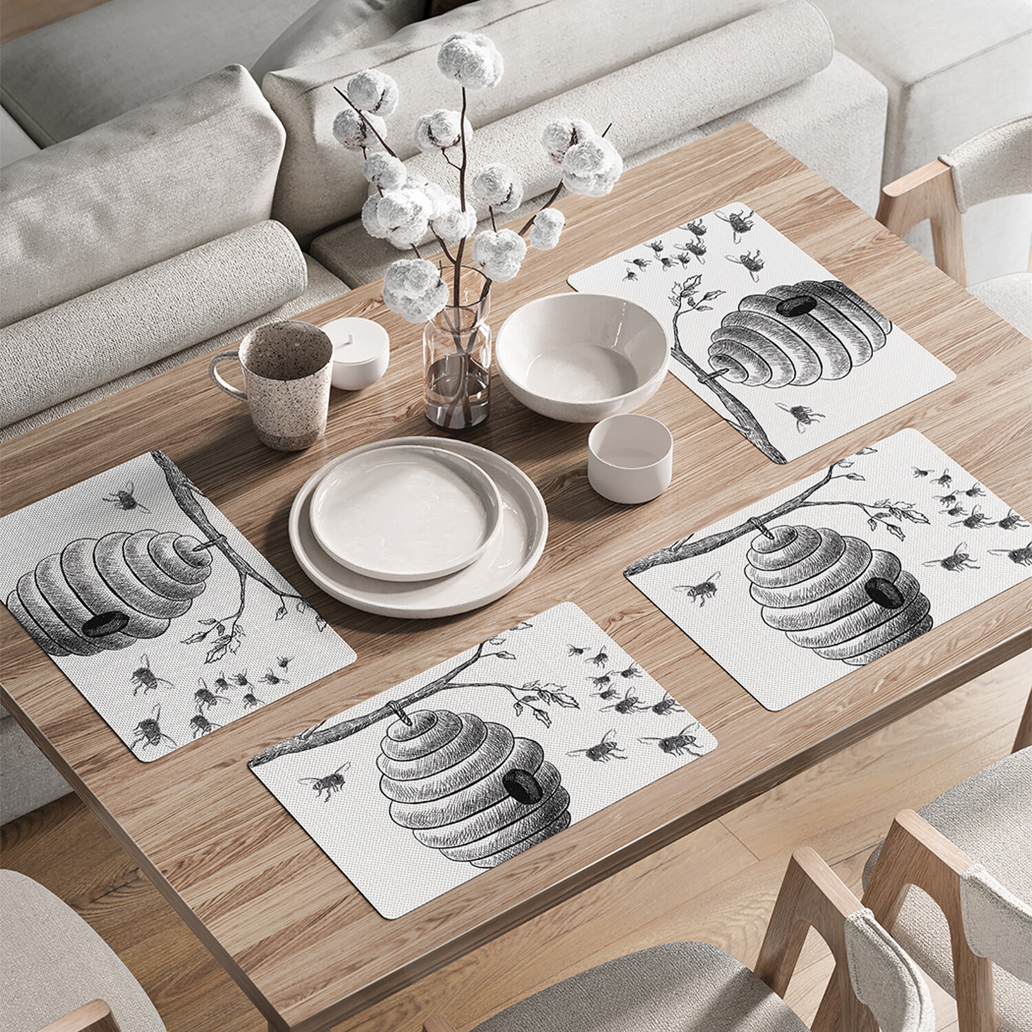 

Комплект тканевых салфеток JoyArty "Пчелиный улей" для сервировки стола 46x30 см 4шт, Серый, Пчелиный улей