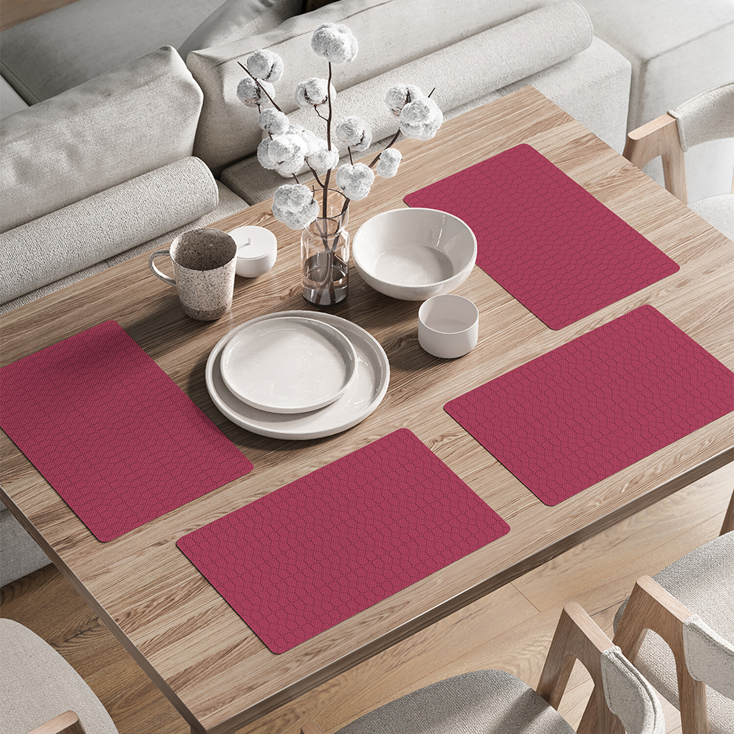 

Комплект тканевых салфеток JoyArty Круги на квадратах для сервировки стола 46x30 см, 4шт, Красный, Круги на квадратах