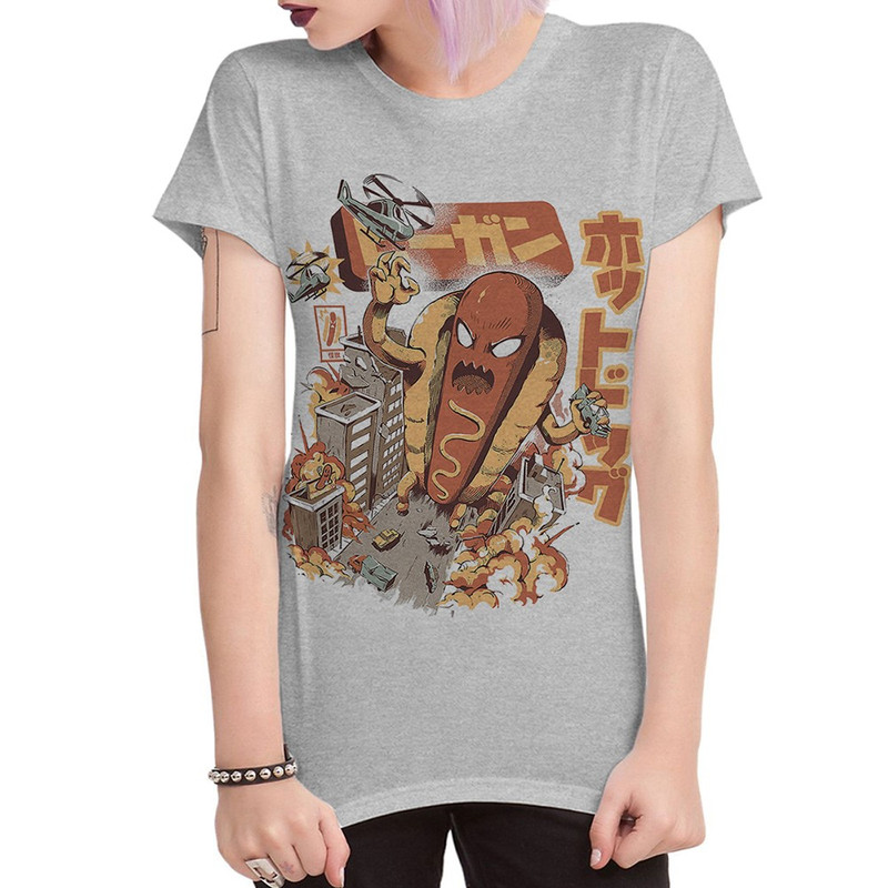 

Футболка женская Dream Shirts Хот Дог Атакует серая M, Хот Дог Атакует