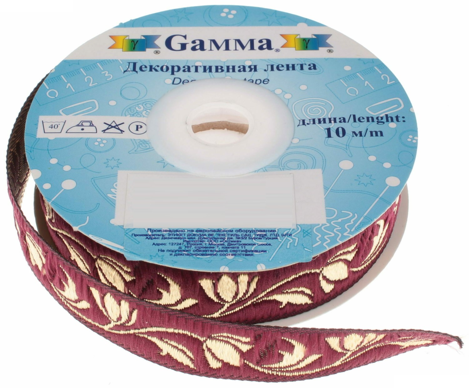 

Gamma 16 мм, 10 м, отделочная, бордовая TRJ-07, Бордовый