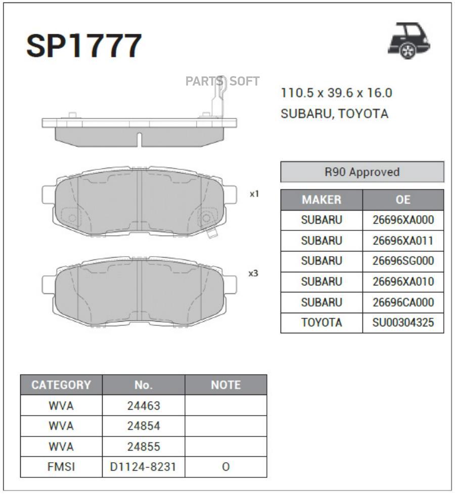

Колодки Дисковые З. Subaru Tribeca 3.0 05> Sangsin brake SP1777 Sp1777