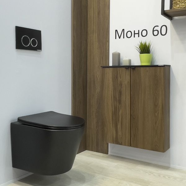 

Шкаф подвесной Comforty Моно-60 дуб тёмно-коричневый с черной столешницей, 40