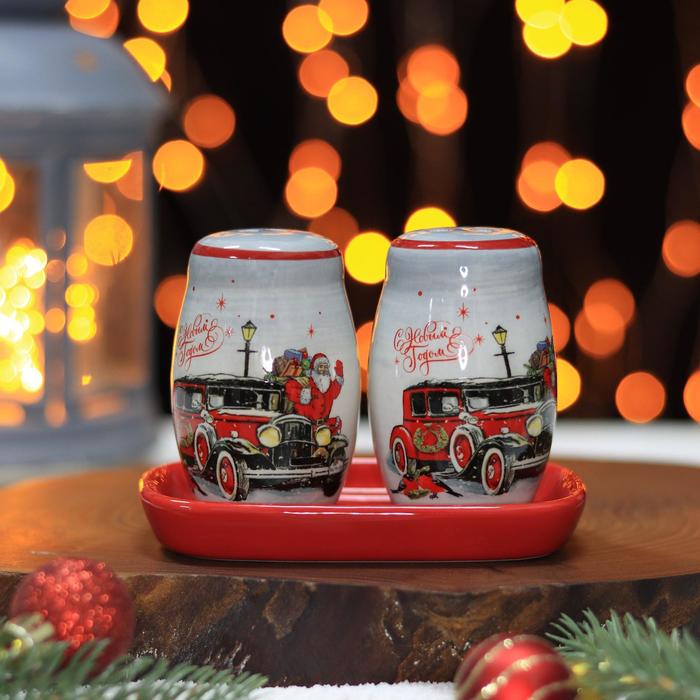 

Набор для специй Доляна "С Новым годом", 2 предмета солонка, перечница, 130 мл, Белый;красный