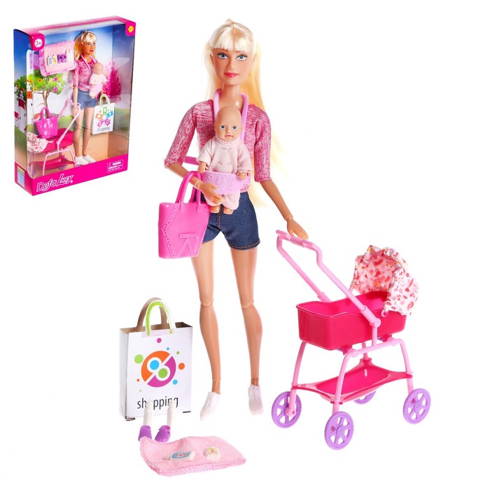 Кукла модель «Молодая мама», с пупсом, с аксессуарами, цвет розовый