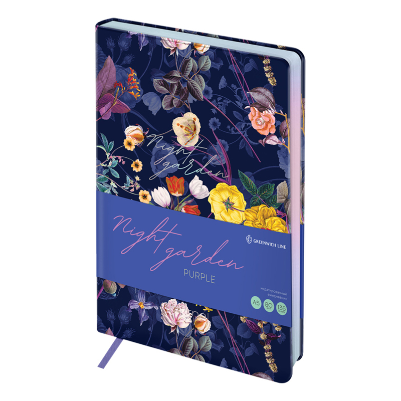 

Ежедневник недатированный кожзам Greenwich Line Night garden Purple А5 136л тон блок