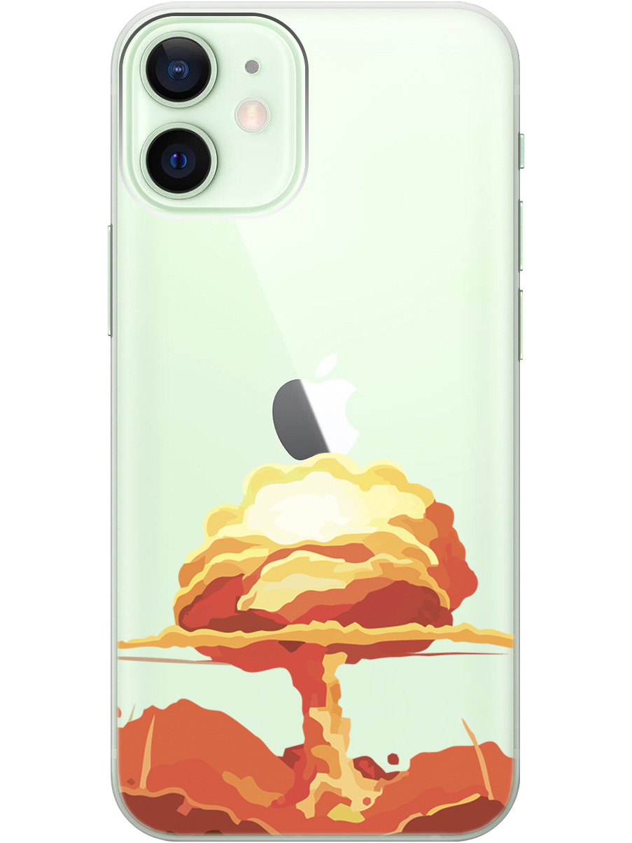 

Чехол на Apple iPhone 12 mini силиконовый с принтом "Boom", Прозрачный;красный, 20000701