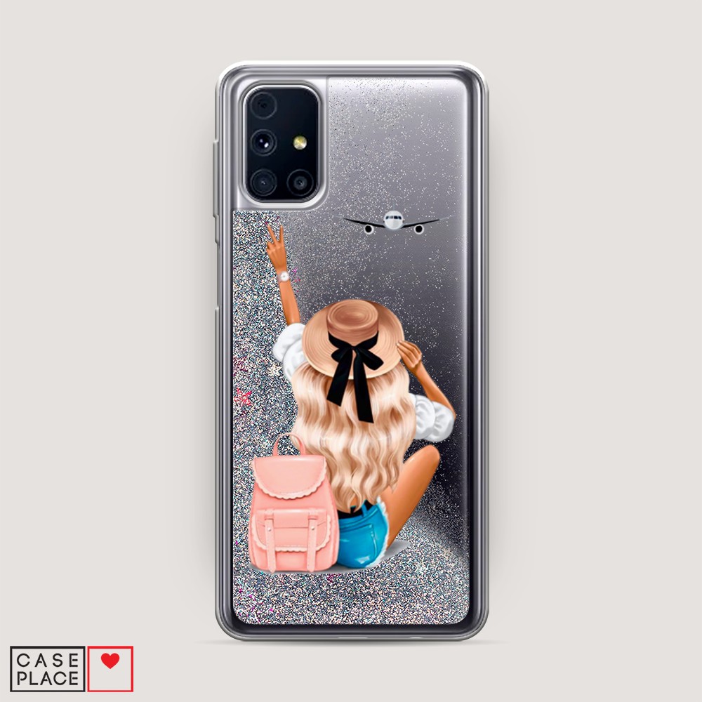 фото Жидкий чехол с блестками "розовая сакура" на samsung galaxy m31 awog