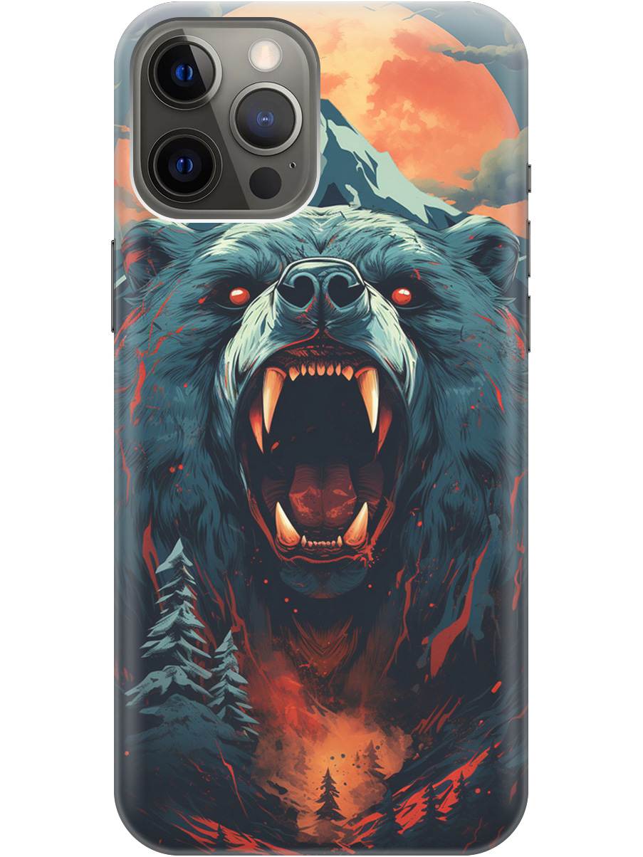 

Чехол на Apple iPhone 12 Pro Max силиконовый с принтом "Гризли при красной луне", Красный;синий;черный, 20000398