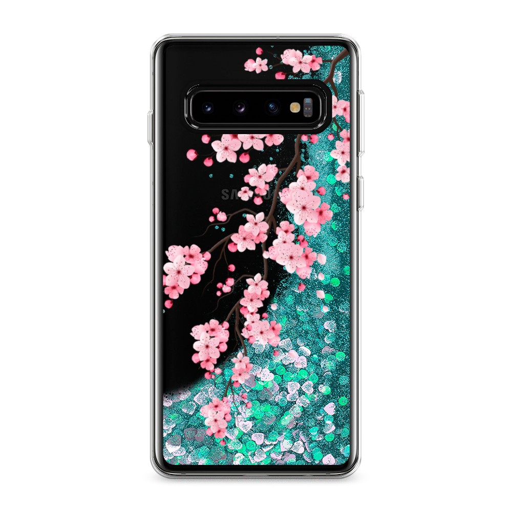 

Жидкий чехол с блестками "Розовая сакура" на Samsung Galaxy S10, 27095-1